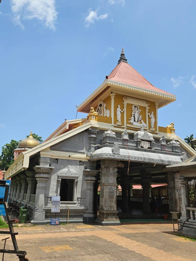 Exterior of the Mhalasa Narayani Temple at Mhardol in Goa.